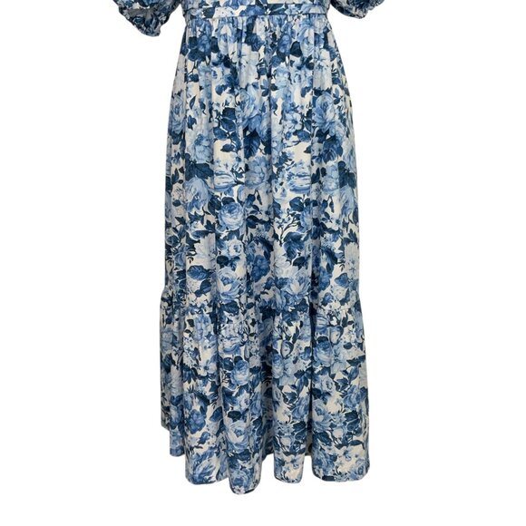 Abercrombie & Fitch A&F Emerson Poplin Puff Sleeve Midi Dress XLP Petite Blue - Picture 13 of 15